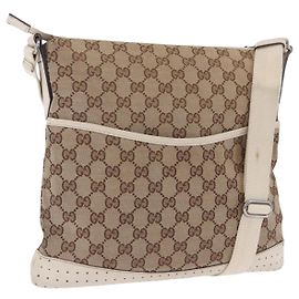 Borsa a tracolla GUCCI GG Canvas Beige Silver 145857 Auth 195721