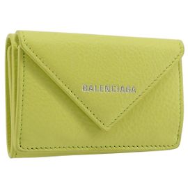 Cartera BALENCIAGA Paper Mini Trifold de cuero Amarillo Plata 391446 Auth 195909M