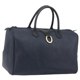 Borsa Boston Christian Dior Trotter PVC Pelle Navy Gold Tone Auth 195399A