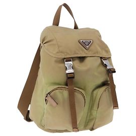 PRADA Rucksack Nylon Beige Silver Auth 194982