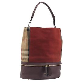 Bolso de hombro BURBERRY Nova Check Lona Cuero Silver Bordeaux Auth 195068