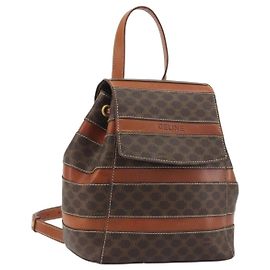 Céline Zaino CELINE Macadam PVC Leather Brown Gold Tone Auth BA14576A