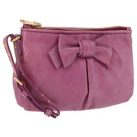 Miu Miu Pouch Leather Pink Gold Tone Auth 195447A