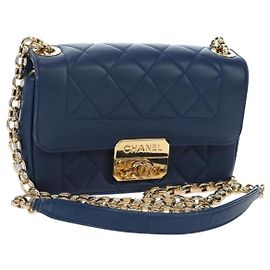 Borsa a tracolla CHANEL Matelasse con catena in pelle d'agnello blu e oro CC Auth 196001M