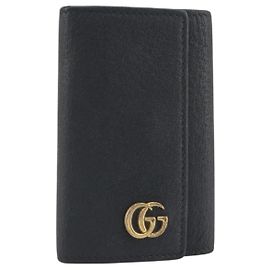 GUCCI GG Marmont Key Case Leather Black Gold 435305 Auth bs36772