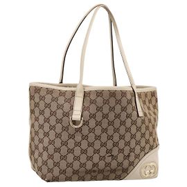 Borsa Tote GUCCI GG Canvas Abbey Beige Tono Oro 169946 Auth BA14841