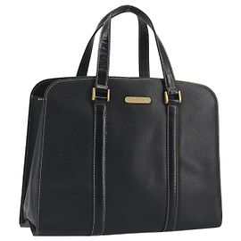 Borsa a mano Burberrys in pelle nera e oro Auth 194380