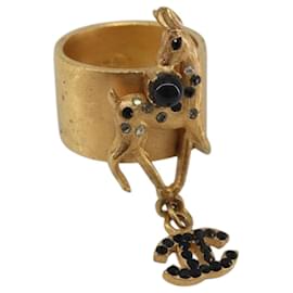 CHANEL Bambi Motif Ring Metall Gold Ton Schwarz CC Auth bs36552