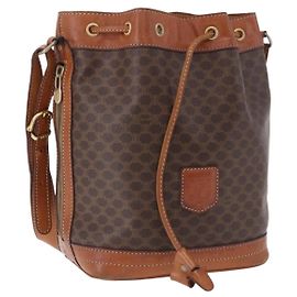 Céline Borsa a tracolla CELINE Macadam PVC Pelle Marrone Tono Oro Auth 195775