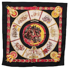 Foulard HERMES Carre 90 «CHEVAUX DE TRAIT» Seta Nero Auth 195641M - Hermès