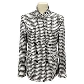 Akris Punto White / Black Fringed Tweed Jacket