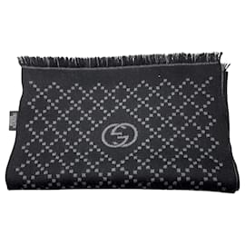 Sciarpa in lana Gucci Black / Grey GG Logo con bordo frangiato
