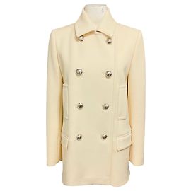 Gucci zweireihiger Pea Coat aus Wolle in Elfenbein mit silbernen Knöpfen