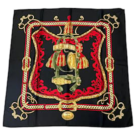 Hermes Dark Navy Blue / Red / Gold Multi Bride de Cour Seidentwill-Schal - Hermès