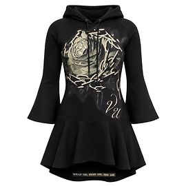 Valentino Garavani Valentino Peplum-Hoodie mit schwarzem Rosenprint / Minikleid