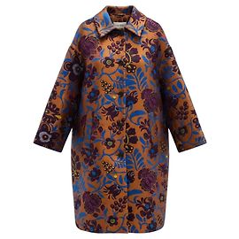 Autre Marque La DoubleJ Selva Boxy Mantel aus floralem Jacquard in Braun / Blau Multicolor