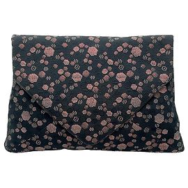 Clutch a busta in jacquard con rifiniture in pelle Nero / Rosa Dries Van Noten