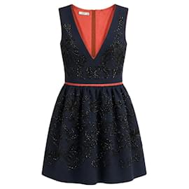 Vestido de cocktail evasê sem mangas em lã com missangas Prada Azul marinho / Laranja queimado