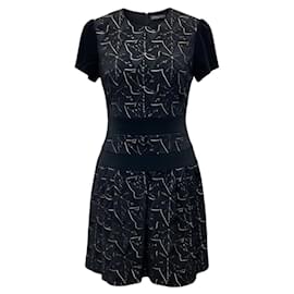 Alexander McQueen Kurzarmkleid aus Brokat-Samt mit Blattdesign Schwarz / Beige