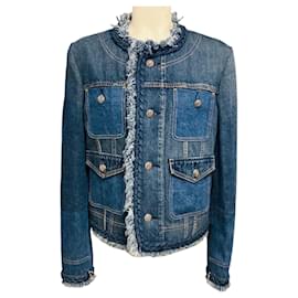 Chaqueta vaquera Junya Watanabe azul con ribete trenzado y flecos