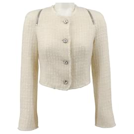 Chaqueta corta de tweed marfil Alexander Wang con cremalleras