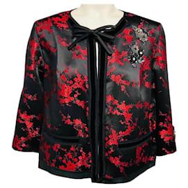 Marc Jacobs Jacke aus floralem Jacquard in Schwarz / Rot mit Pailletten- und Perlenbesatz