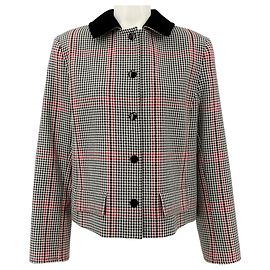 Akris Punto Black / Red / White Houndstooth Jacket with Corduroy Collar