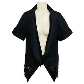 Chaqueta de lana de manga corta Vera Wang gris carbón con lentejuelas