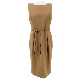 Vestido recto sin mangas de lana camel Dolce & Gabbana con cinturón ajustable