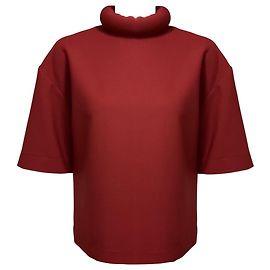 Maison Rabih Kayrouz Oberteil aus Woll-Stretch-Crepe in Kastanienrot mit kurzen Ärmeln und Tubular-Ausschnitt