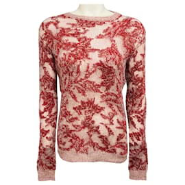 Christian Dior Strickpullover in Rot / Rosa / Gold Metallic mit CD-Logo Bienen-Stickerei