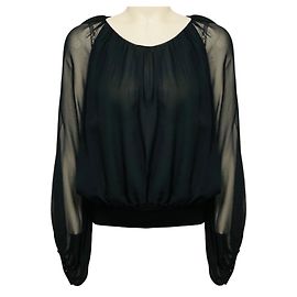 Autre Marque Lafayette 148 New York Top de gasa de seda negro de manga larga con cintura elástica