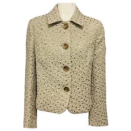 Autre Marque Chaqueta de tweed jacquard Odeeh Taupe / Green Metallic Seaweed