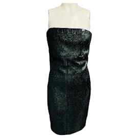 Chanel trägerloses Mini-Cocktailkleid mit grünen irisierenden Pailletten und CC-Logo-Plakette