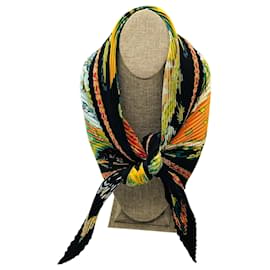 Sciarpa in twill di seta plissettata Hermes Black Multi Les Printemps de Thera - Hermès