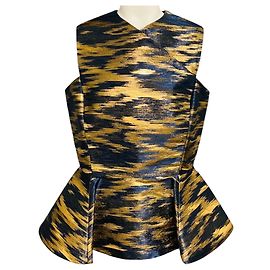 Ärmelloses Jacquard-Top in Marineblau / Gold-Metallic mit Peplum-Saum Maison Rabih Kayrouz