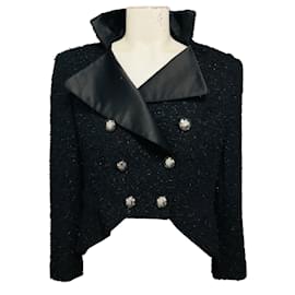 Chanel Black Wool and Alpaca Tweed Jacket with CC Logo Snowflake Buttons
