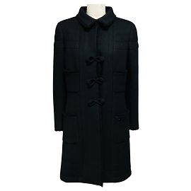 Chanel Vintage 2006 mittellanger Wollmantel in Schwarz, seidengefüttert mit Fransenbesatz