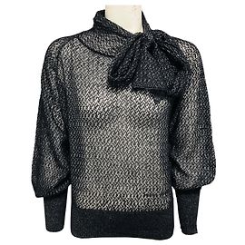 Christian Dior Ascot Strickpullover aus Mohair / Alpaka / Seide in Schwarz