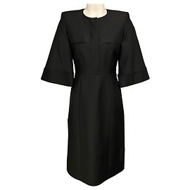 Gucci strukturiertes Midi-Kleid aus Woll- und Seidencrepe in Schwarz