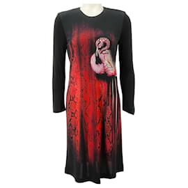Just Cavalli Langarmkleid mit Flamingo-Print rot / schwarz
