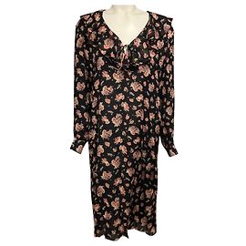 Céline Celine Schwarzes Multi-Floral Seiden-Georgette Jabot-Kleid