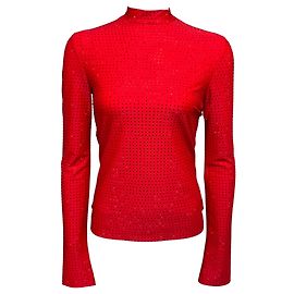 Salvatore Ferragamo Top stretch in nylon a maniche lunghe Ferragamo rosso con cristalli