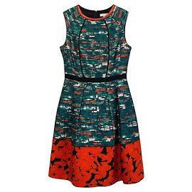 Vestido sin mangas de jacquard metalizado Green / Poppy Red Oscar de la Renta