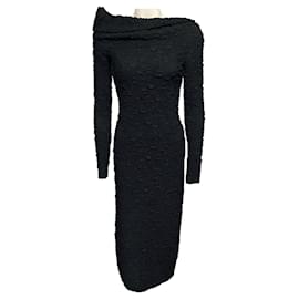 Givenchy schwarzes Midi-Cocktailkleid mit floraler Textur und Plissee