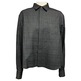 Camicia plissettata a quadri grigio antracite Sacai
