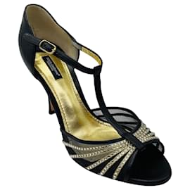 Sandali Dolce & Gabbana in pelle e mesh con cristalli neri