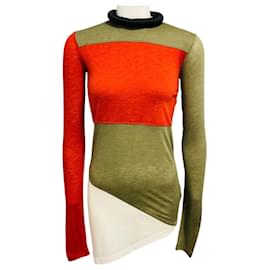 Phoebe Philo Olive Green / Orange / Ivory Tubular Block Knit Sweater