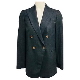 Giacca blazer doppiopetto in lana grigio antracite Brunello Cucinelli con Monili