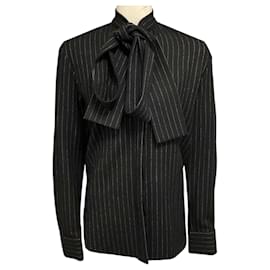 Autre Marque Camisa con corbata de lana a rayas diplomáticas negras Alex Perry